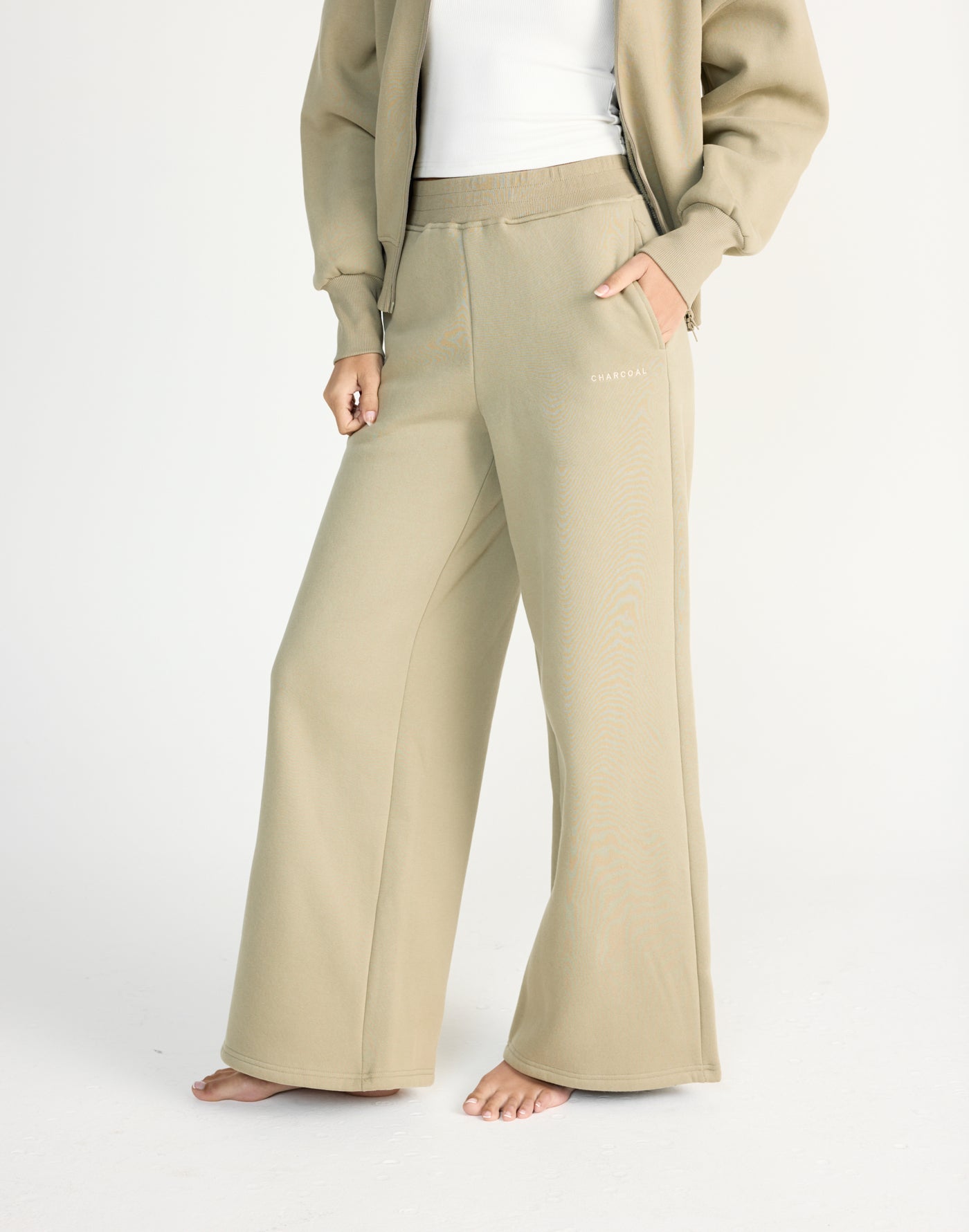 River Wide Leg Tracksuit Pants (Matcha) | CHARCOAL EXCLUSIVE | High waisted tracksuit pants with a wide leg - Women's Pants - Charcoal Clothing