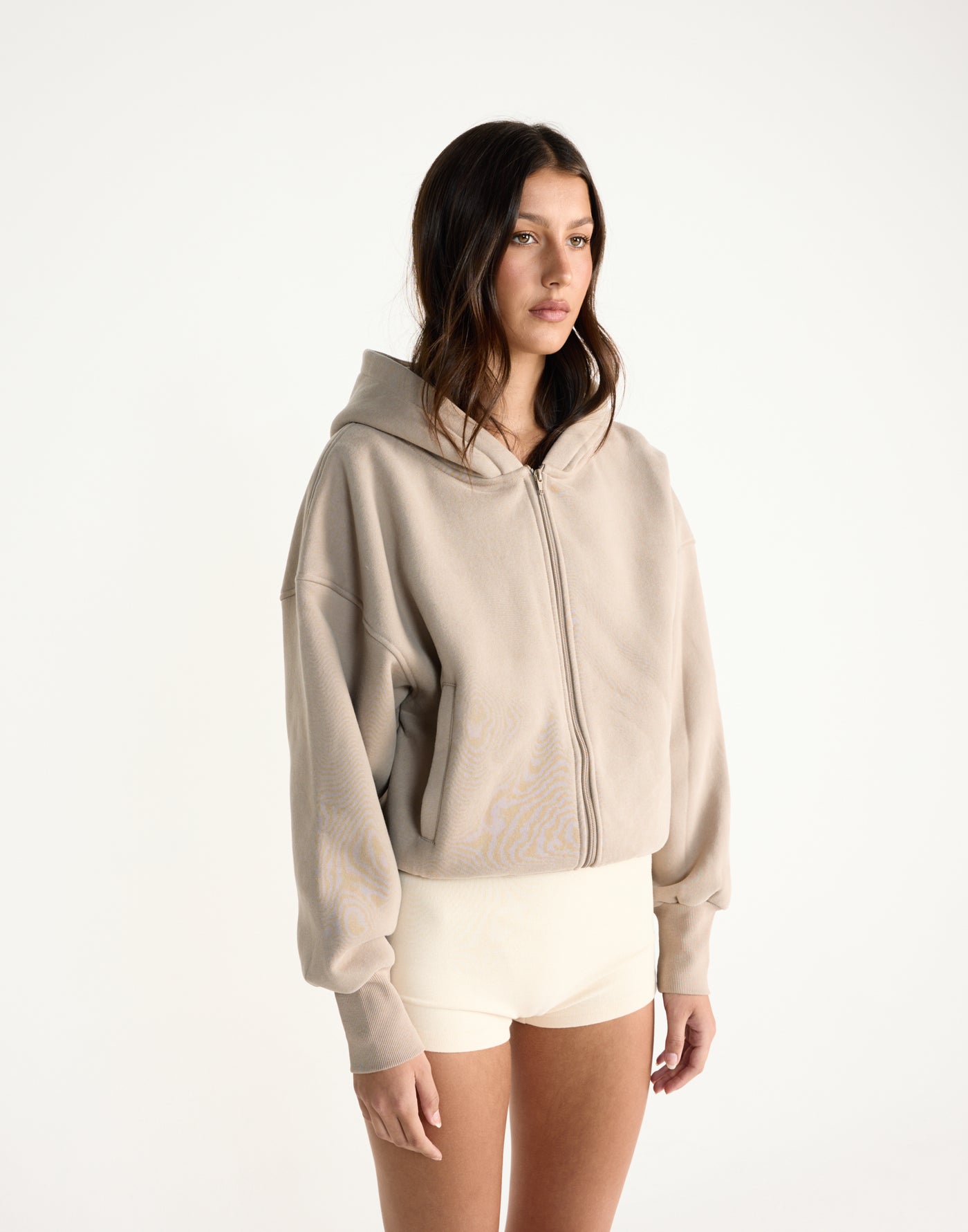 Elija Zip Hoodie (Stone) | CHARCOAL EXCLUSIVE | Zip up hoodie with fleece lining - Women's Outerwear - Charcoal Clothing