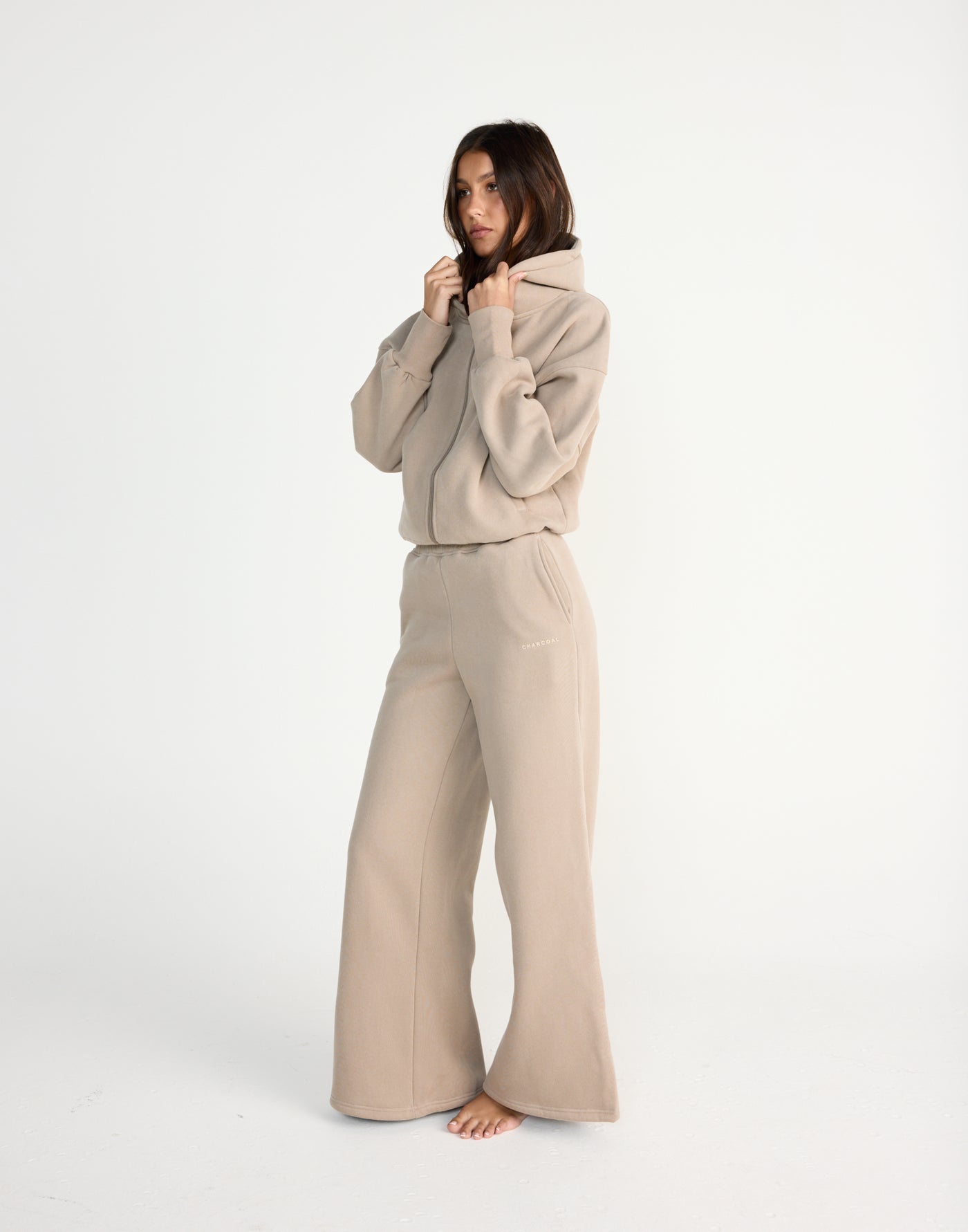 River Wide Leg Tracksuit Pants (Stone) | CHARCOAL EXCLUSIVE | High waisted tracksuit pants with a wide leg - Women's Pants - Charcoal Clothing