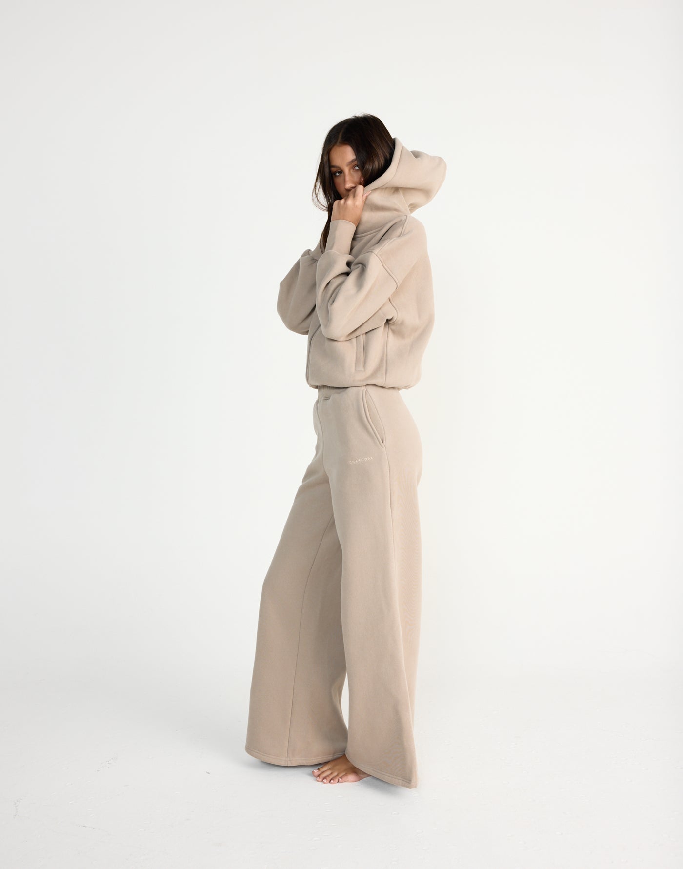 Elija Zip Hoodie (Stone) | CHARCOAL EXCLUSIVE | Zip up hoodie with fleece lining - Women's Outerwear - Charcoal Clothing