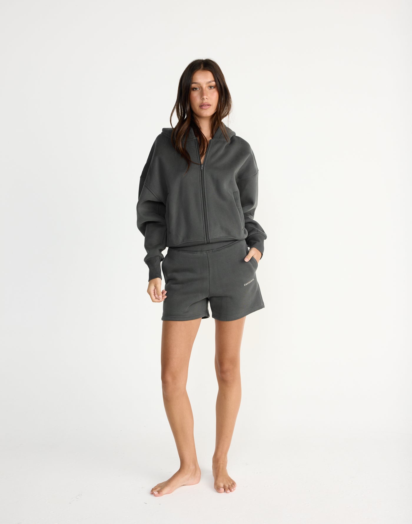 Elija Zip Hoodie (Slate) | CHARCOAL EXCLUSIVE | Zip up hoodie with fleece lining - Women's Outerwear - Charcoal Clothing