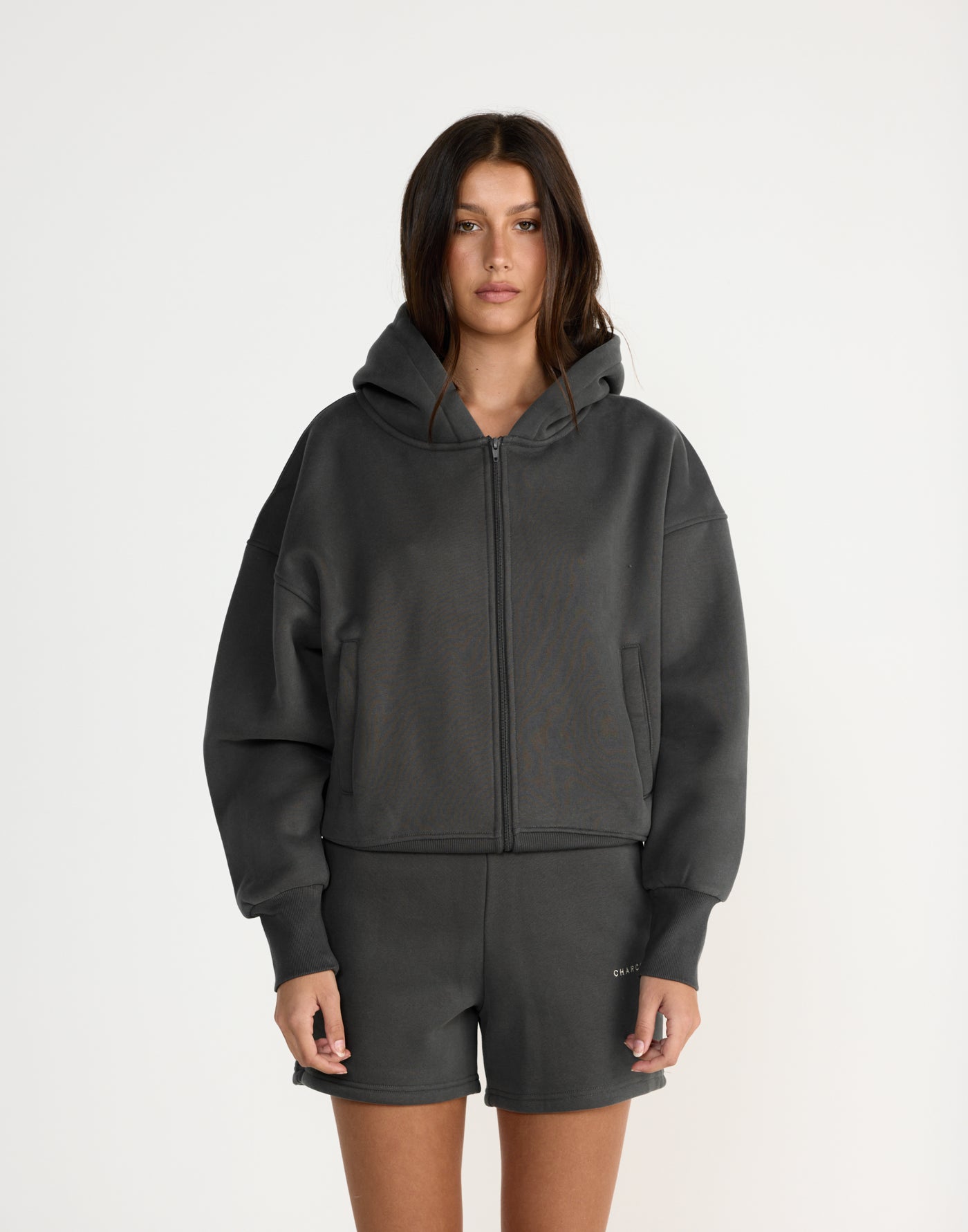 Elija Zip Hoodie (Slate) | CHARCOAL EXCLUSIVE | Zip up hoodie with fleece lining - Women's Outerwear - Charcoal Clothing