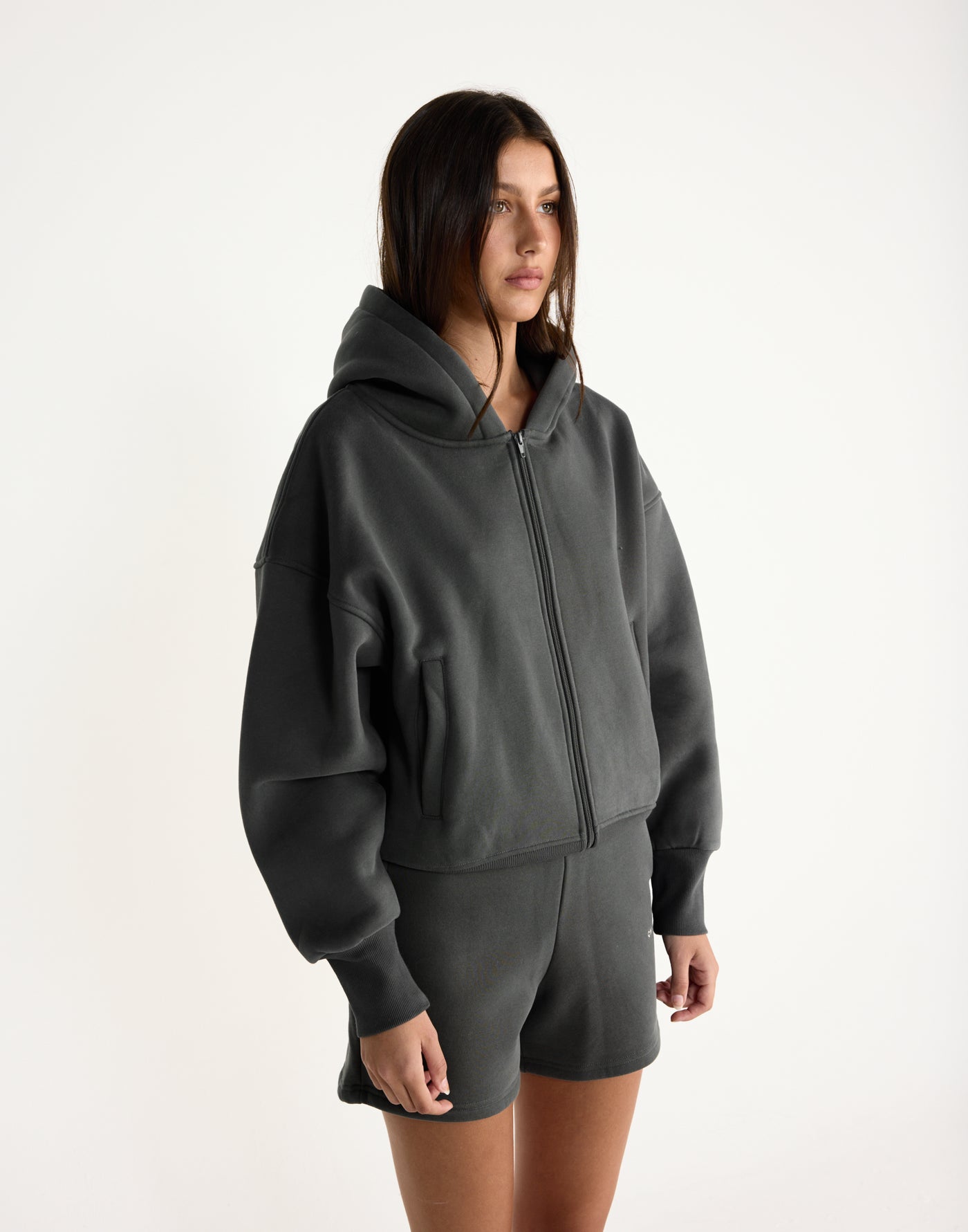 Elija Zip Hoodie (Slate) | CHARCOAL EXCLUSIVE | Zip up hoodie with fleece lining - Women's Outerwear - Charcoal Clothing