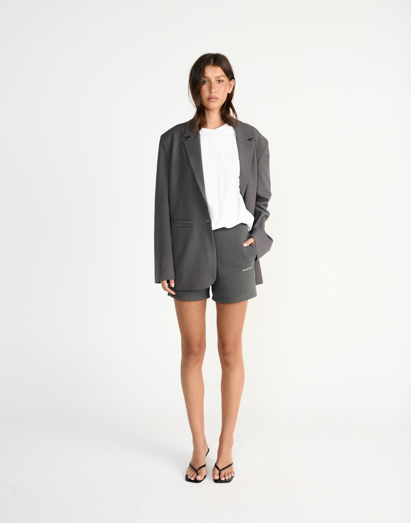 River Sweat Shorts (Slate) | CHARCOAL EXCLUSIVE | High waisted tracksuit shorts with fleece lining - Women's Shorts - Charcoal Clothing