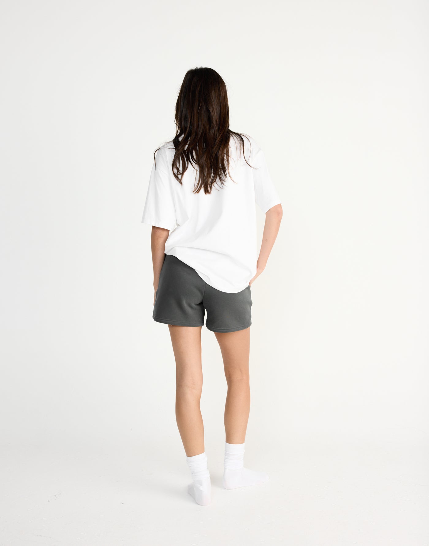 River Sweat Shorts (Slate) | CHARCOAL EXCLUSIVE | High waisted tracksuit shorts with fleece lining - Women's Shorts - Charcoal Clothing