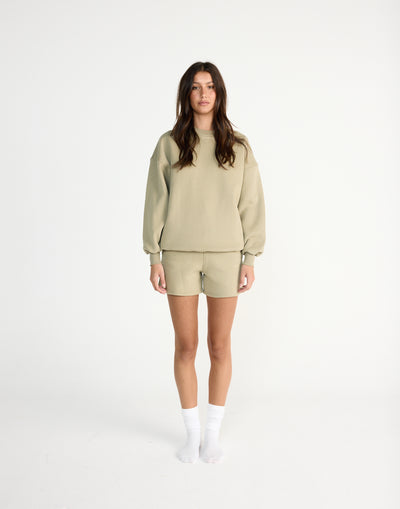 River Sweat Shorts (Matcha) | CHARCOAL EXCLUSIVE | High waisted tracksuit shorts with fleece lining - Women's Shorts - Charcoal Clothing