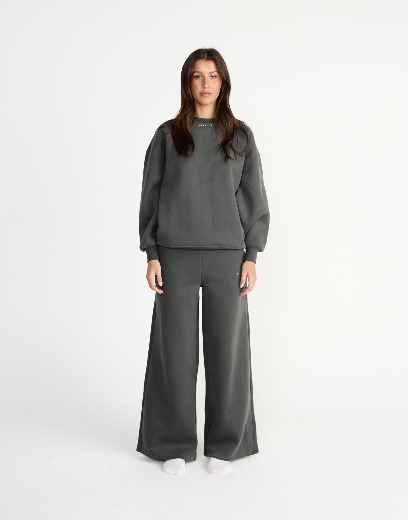 River Wide Leg Tracksuit Pants (Slate) | CHARCOAL EXCLUSIVE | High waisted tracksuit pants with a wide leg - Women's Pants - Charcoal Clothing