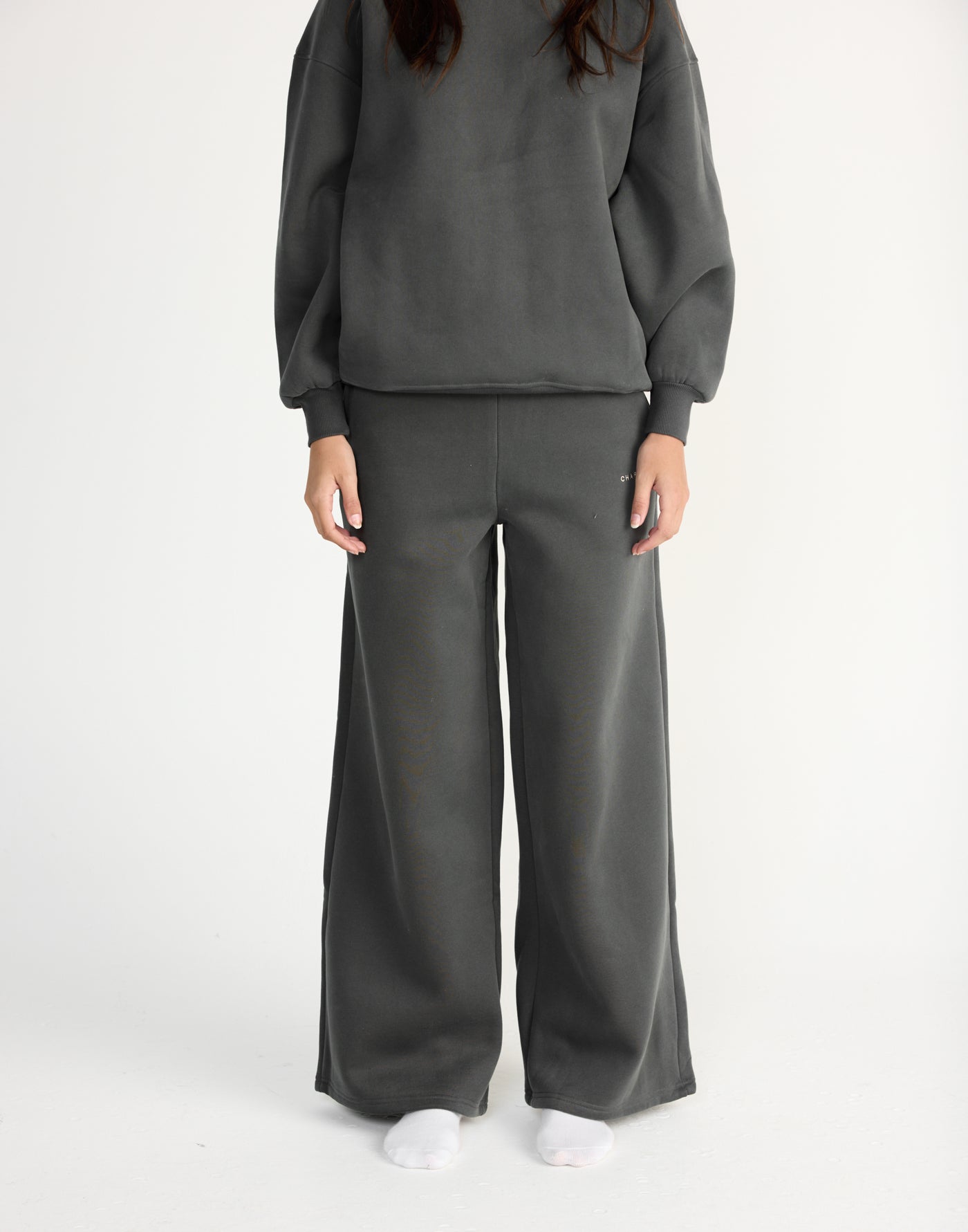 River Wide Leg Tracksuit Pants (Slate) | CHARCOAL EXCLUSIVE | High waisted tracksuit pants with a wide leg - Women's Pants - Charcoal Clothing