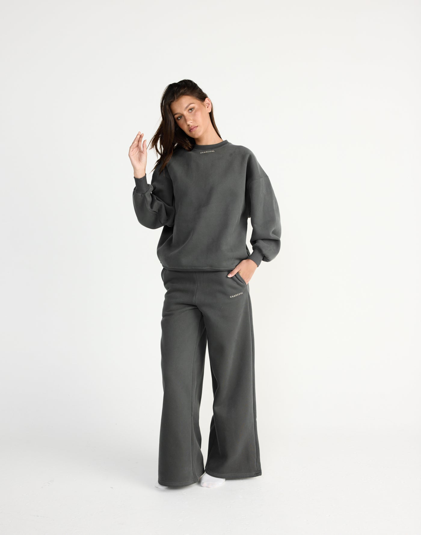 Ellis Sweatshirt (Slate) | CHARCOAL EXCLUSIVE | Crew neck jumper with fleece lining - Women's Outerwear - Charcoal Clothing