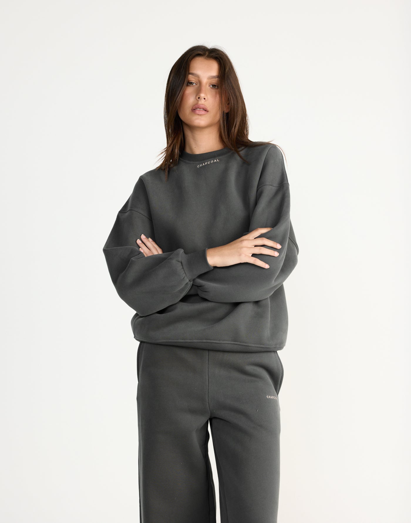 Ellis Sweatshirt (Slate) | CHARCOAL EXCLUSIVE | Crew neck jumper with fleece lining - Women's Outerwear - Charcoal Clothing