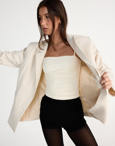 Mira Top (Oat) | CHARCOAL EXCLUSIVE | Thin strap bodycon top with gathering - Women's Top - Charcoal Clothing