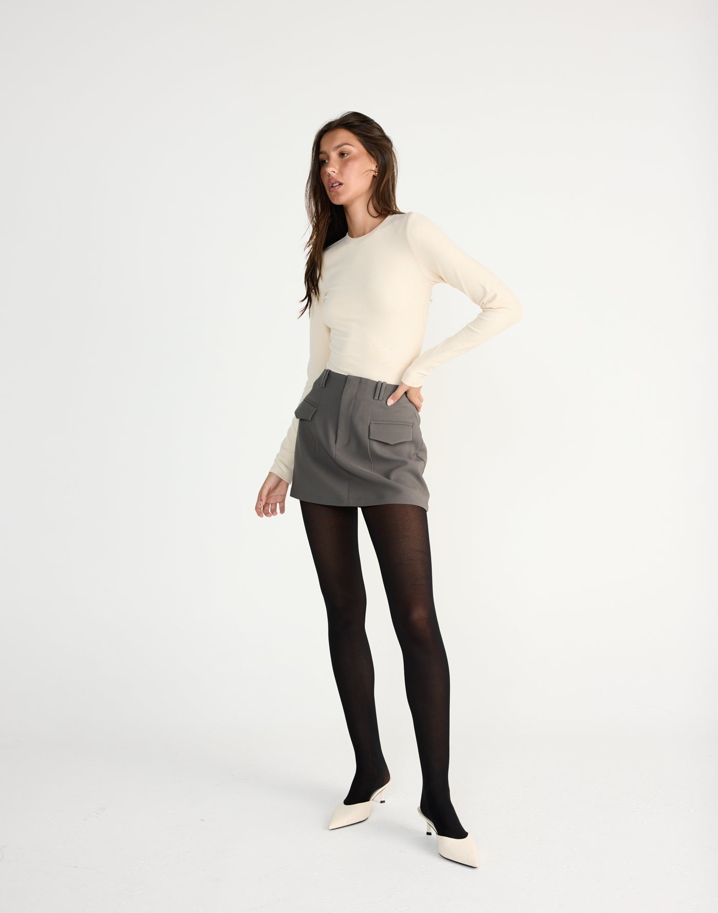 Sherin Mini Skirt (Slate) | CHARCOAL Exclusive - Mid rise mini skirt with double belt loops - Women's Skirt - Charcoal Clothing