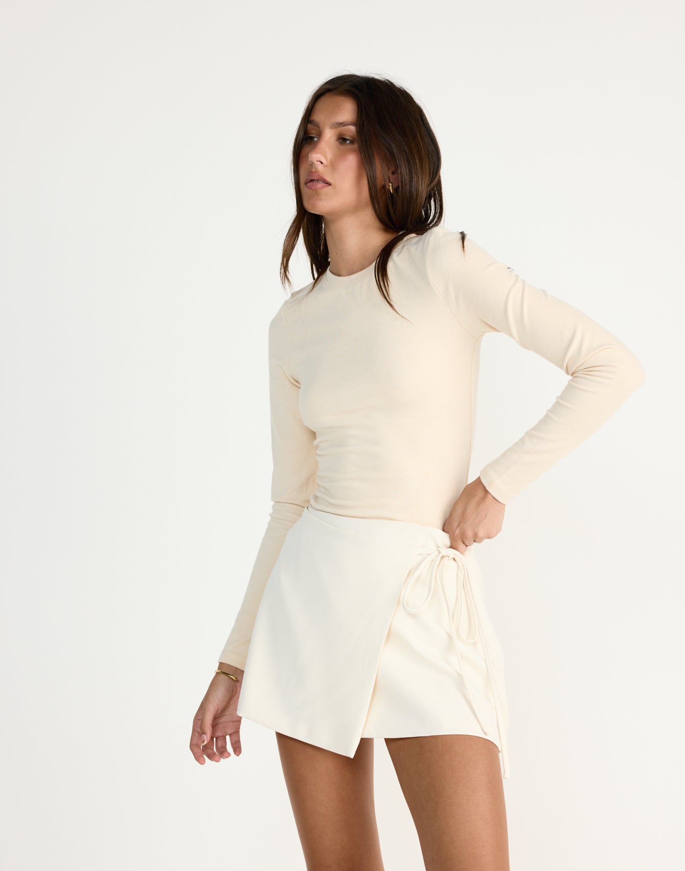 Cedar Skort (Oat) | CHARCOAL EXCLUSIVE | Grey wrapped mini skirt with built in shorts - Women's Skirt - Charcoal Clothing