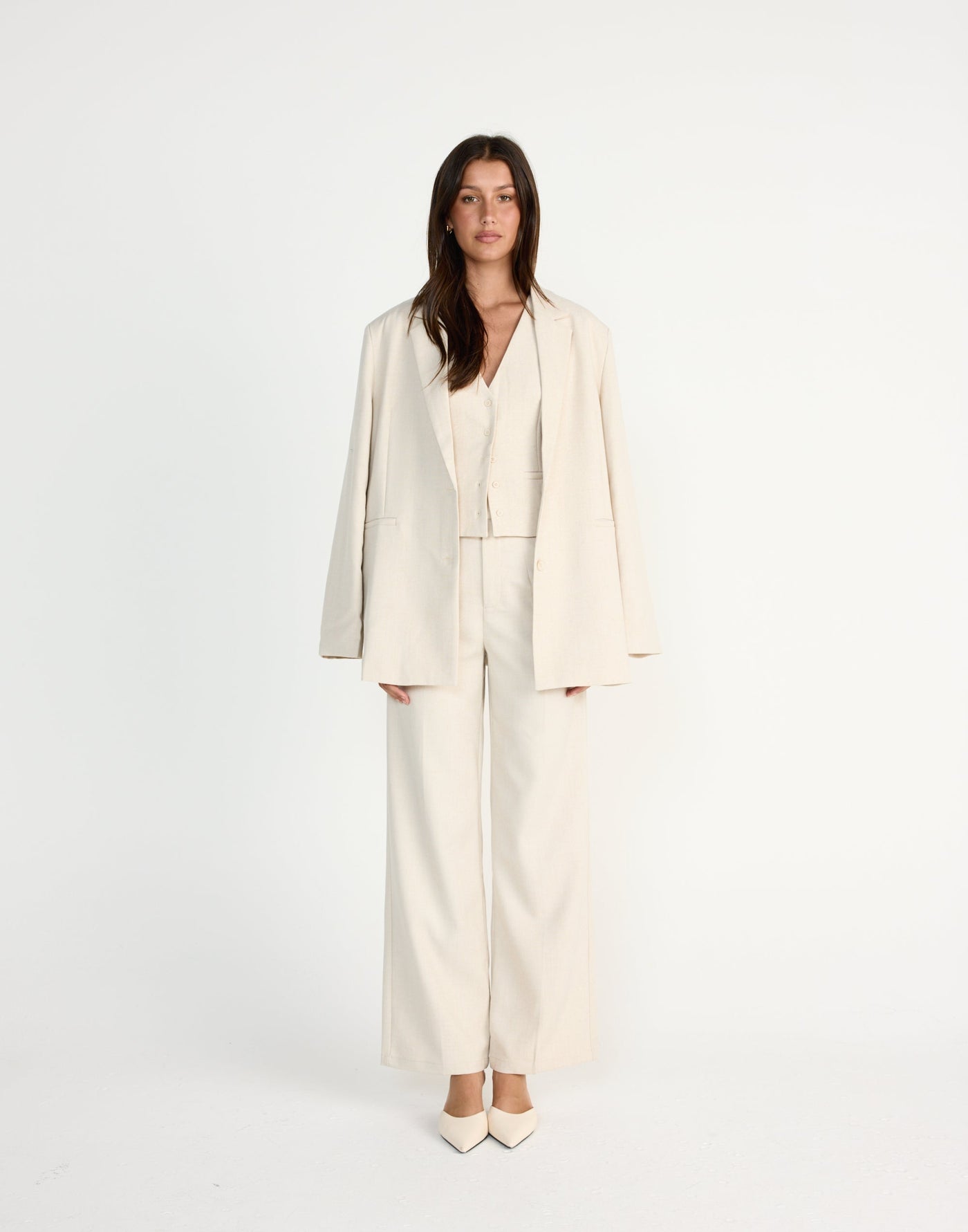 Reagan Vest (Cream Marle) | CHARCOAL EXCLUSIVE | V-neckline vest top - Women's Outerwear - Charcoal Clothing