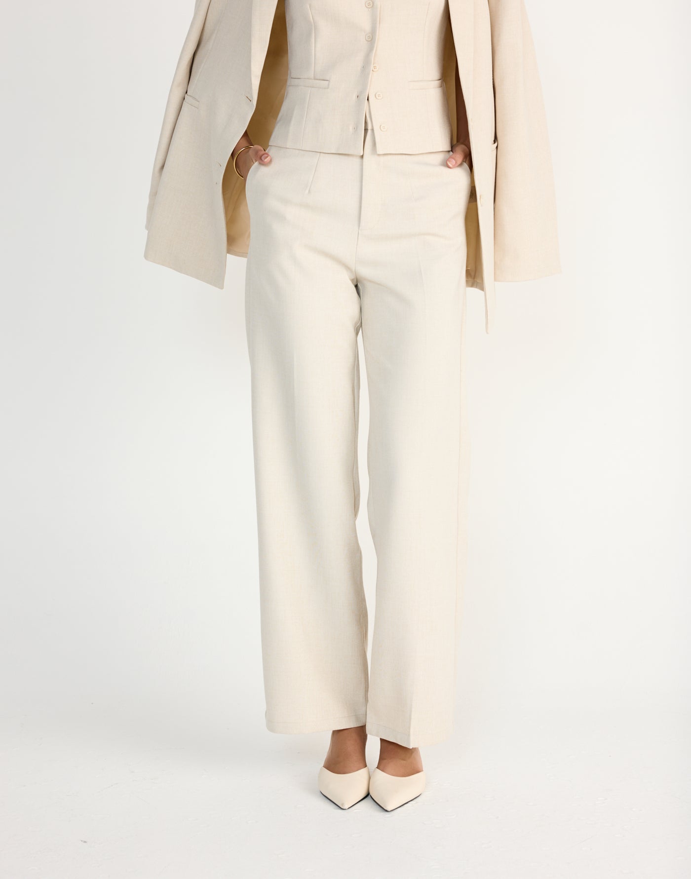 Reagan Pants (Cream Marle) | CHARCOAL EXCLUSIVE | High waisted straight leg business pants - Women's Pants - Charcoal Clothing