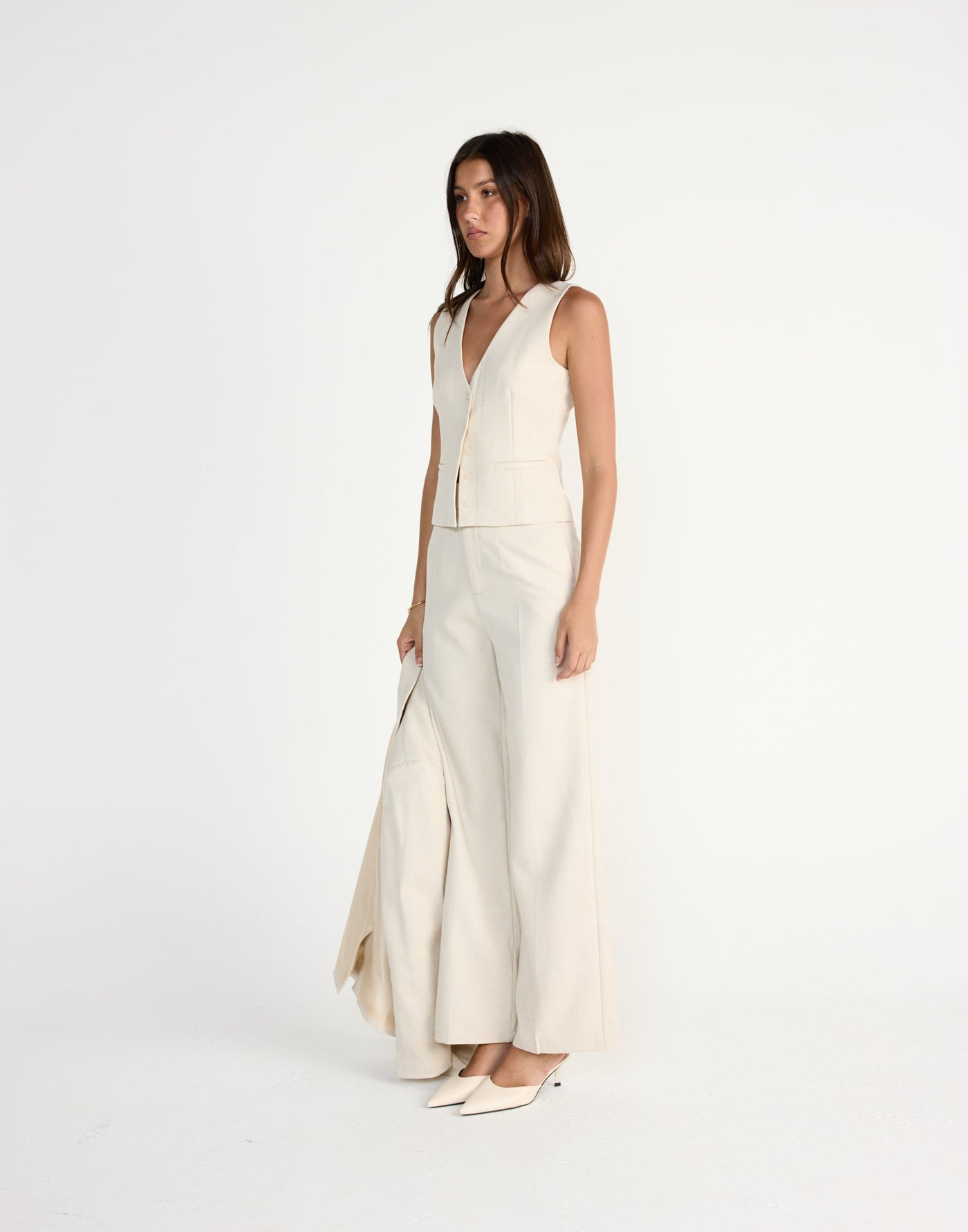 Reagan Vest (Cream Marle) | CHARCOAL EXCLUSIVE | V-neckline vest top - Women's Outerwear - Charcoal Clothing