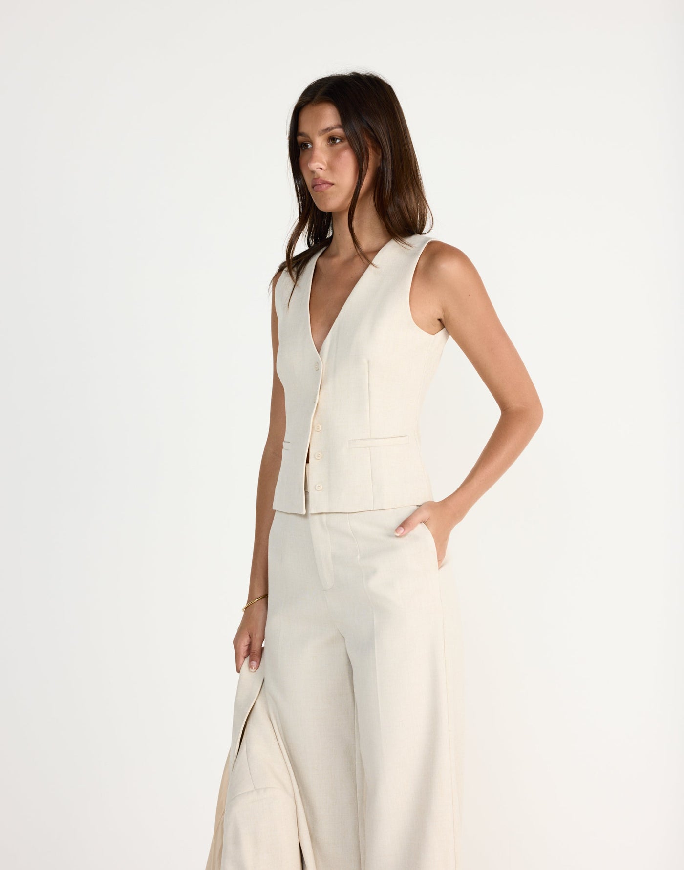 Reagan Vest (Cream Marle) | CHARCOAL EXCLUSIVE | V-neckline vest top - Women's Outerwear - Charcoal Clothing