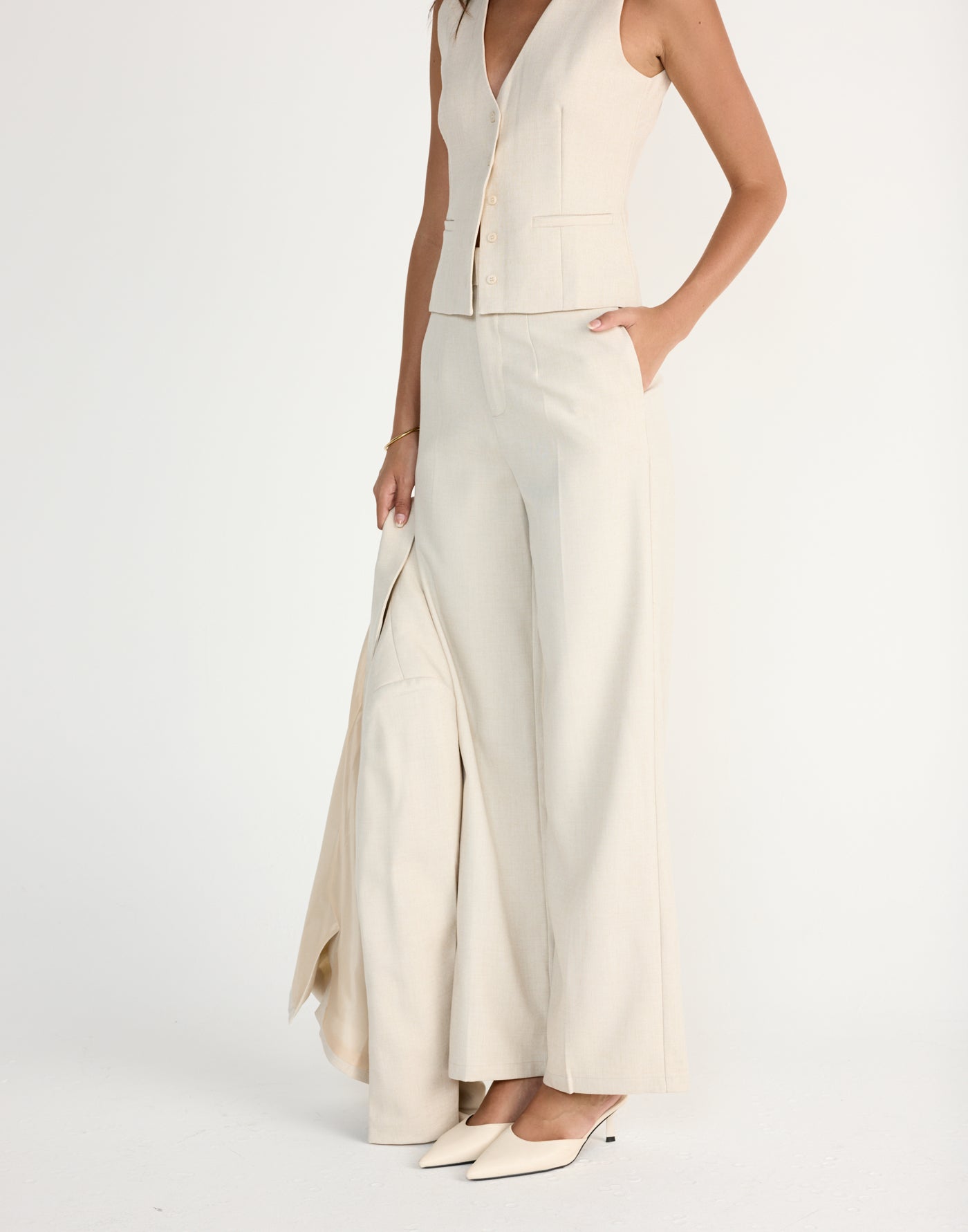 Reagan Pants (Cream Marle) | CHARCOAL EXCLUSIVE | High waisted straight leg business pants - Women's Pants - Charcoal Clothing