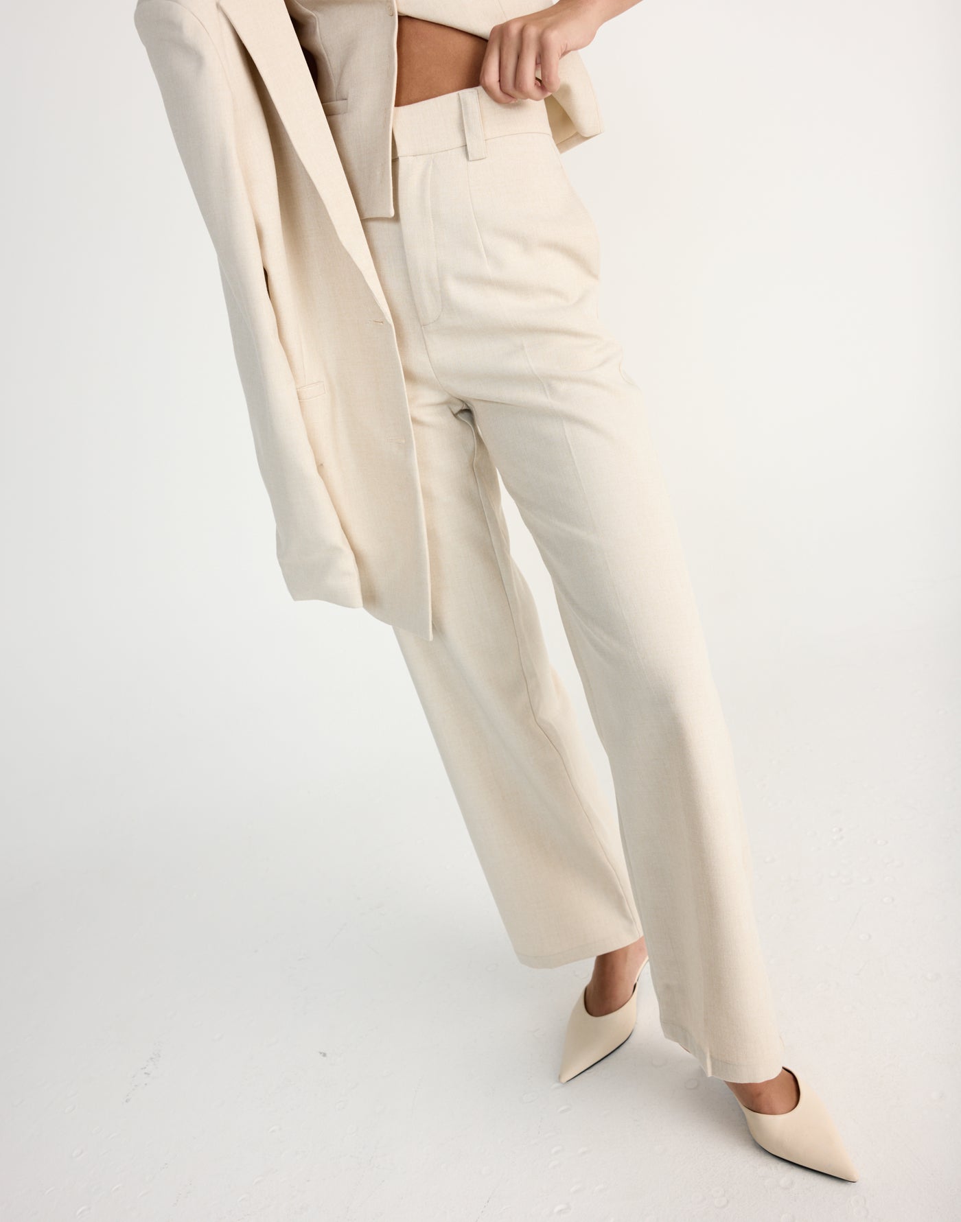 Reagan Pants (Cream Marle) | CHARCOAL EXCLUSIVE | High waisted straight leg business pants - Women's Pants - Charcoal Clothing