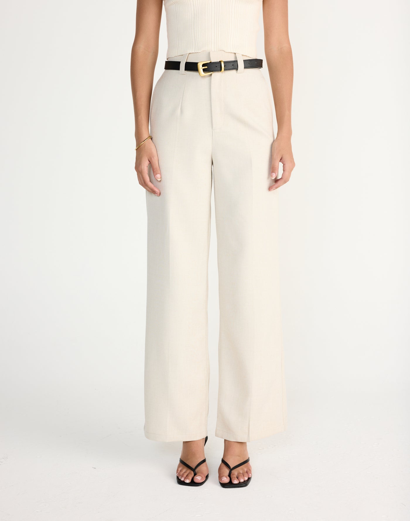 Reagan Pants (Cream Marle) | CHARCOAL EXCLUSIVE | High waisted straight leg business pants - Women's Pants - Charcoal Clothing