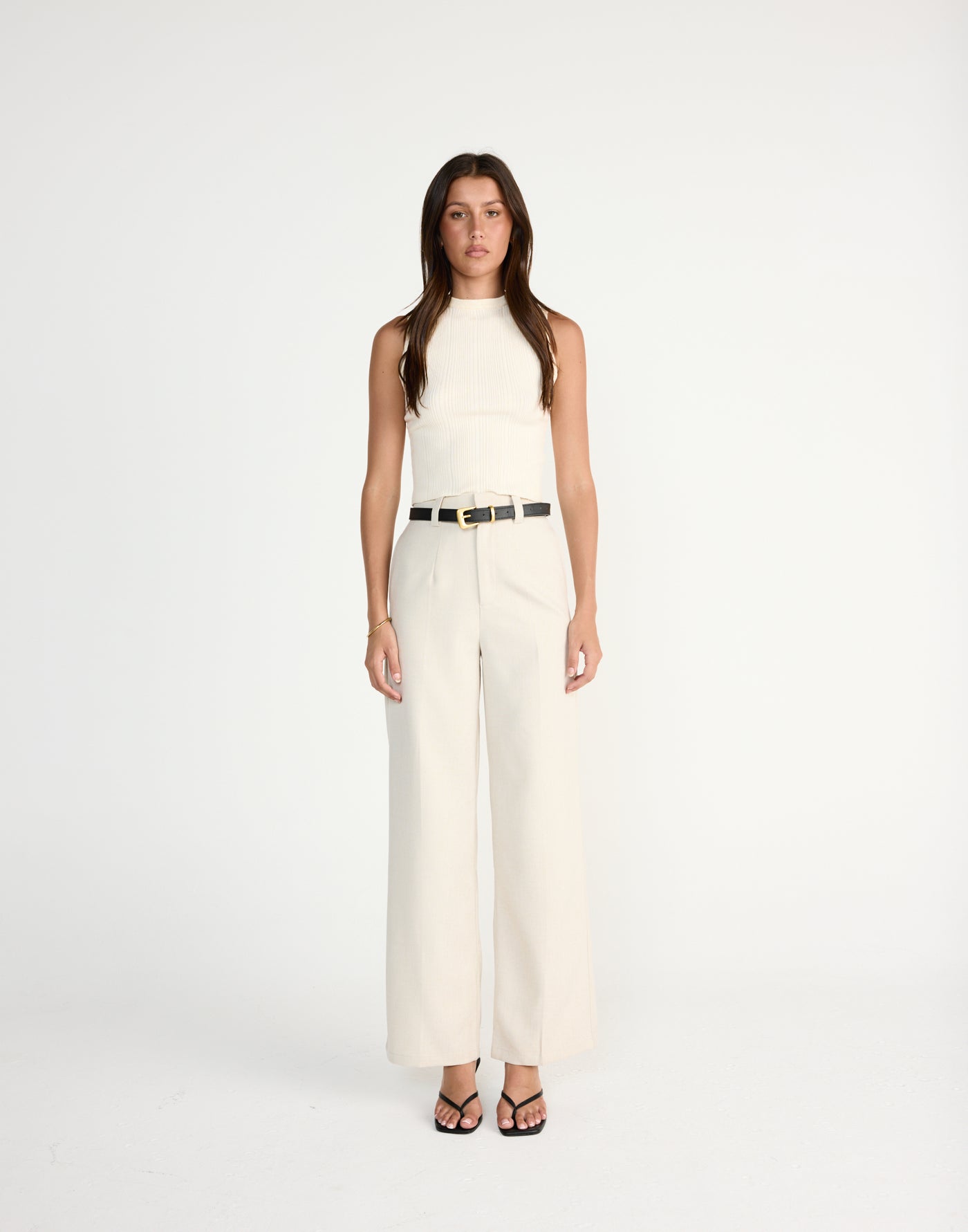 Reagan Pants (Cream Marle) | CHARCOAL EXCLUSIVE | High waisted straight leg business pants - Women's Pants - Charcoal Clothing