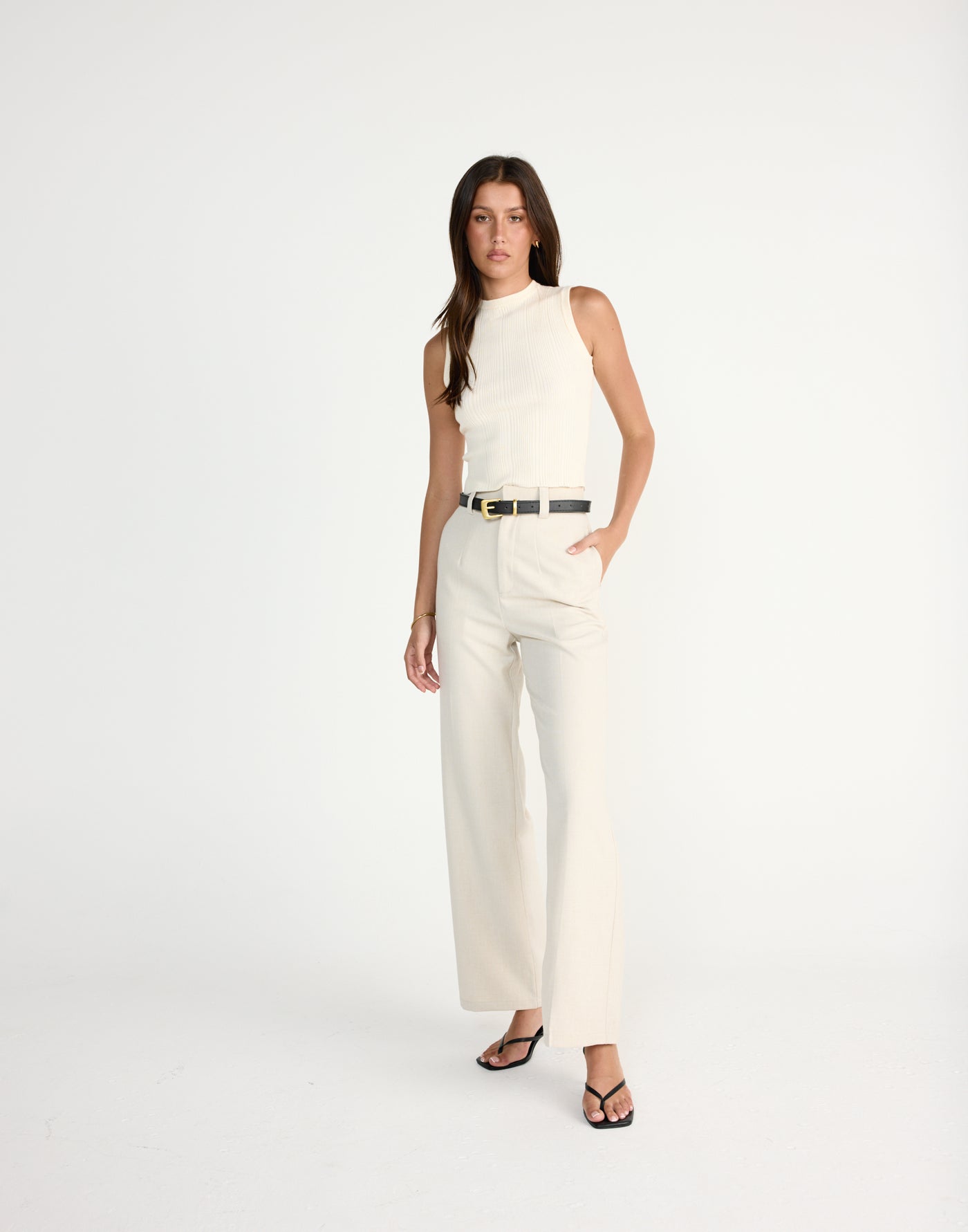 Reagan Pants (Cream Marle) | CHARCOAL EXCLUSIVE | High waisted straight leg business pants - Women's Pants - Charcoal Clothing