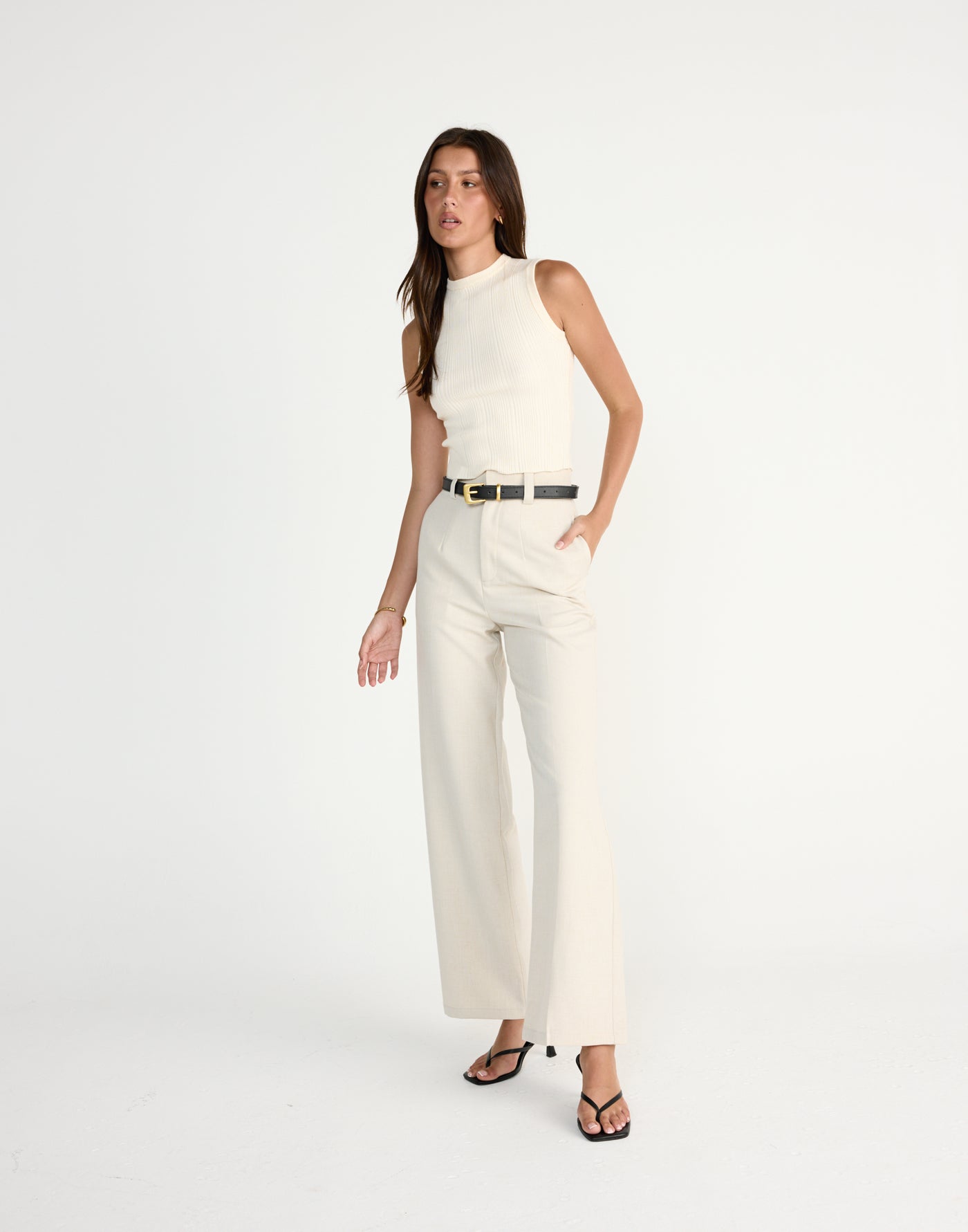 Reagan Pants (Cream Marle) | CHARCOAL EXCLUSIVE | High waisted straight leg business pants - Women's Pants - Charcoal Clothing