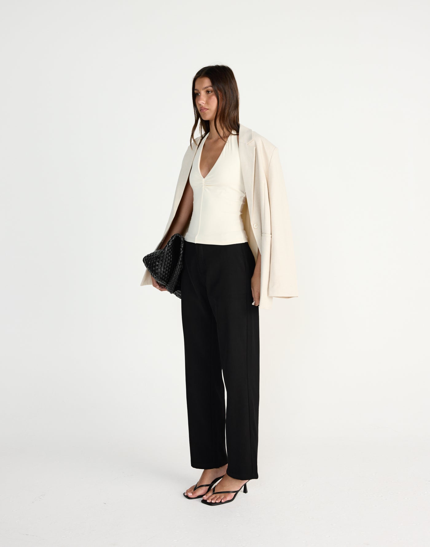 Marina Top (Oat) | CHARCOAL EXCLUSIVE | Halter V-neckline top with front gathering - Women's Top - Charcoal Clothing