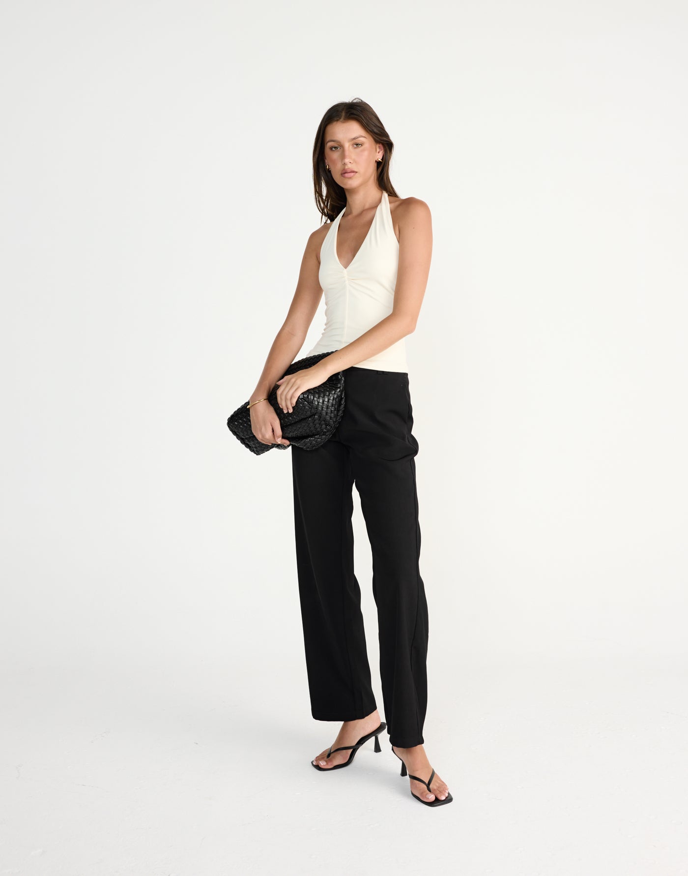 Marina Top (Oat) | CHARCOAL EXCLUSIVE | Halter V-neckline top with front gathering - Women's Top - Charcoal Clothing