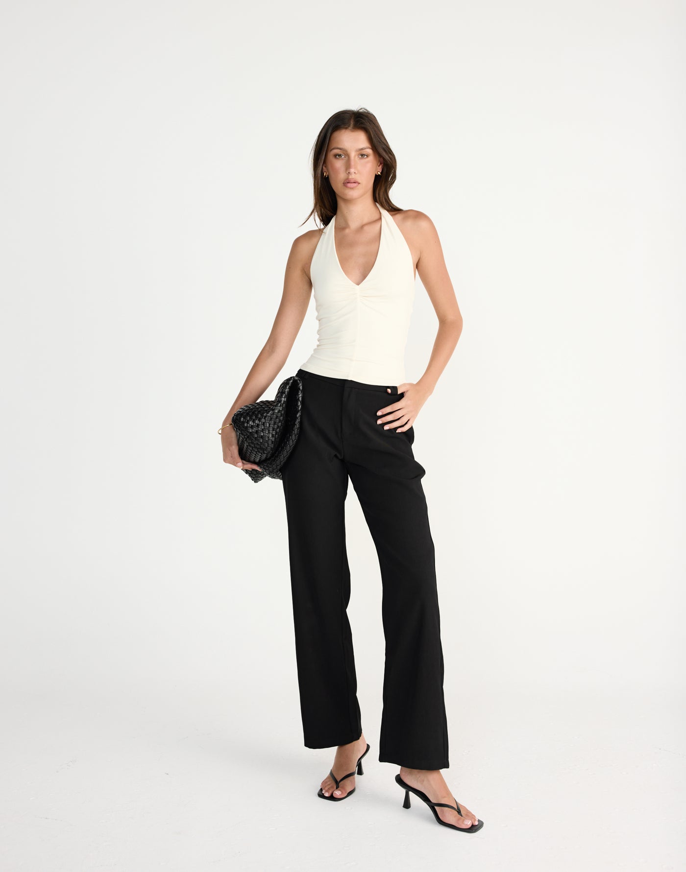 Marina Top (Oat) | CHARCOAL EXCLUSIVE | Halter V-neckline top with front gathering - Women's Top - Charcoal Clothing
