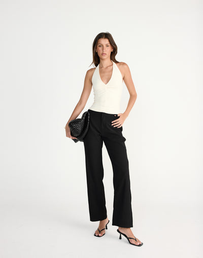 Marina Top (Oat) | CHARCOAL EXCLUSIVE | Halter V-neckline top with front gathering - Women's Top - Charcoal Clothing
