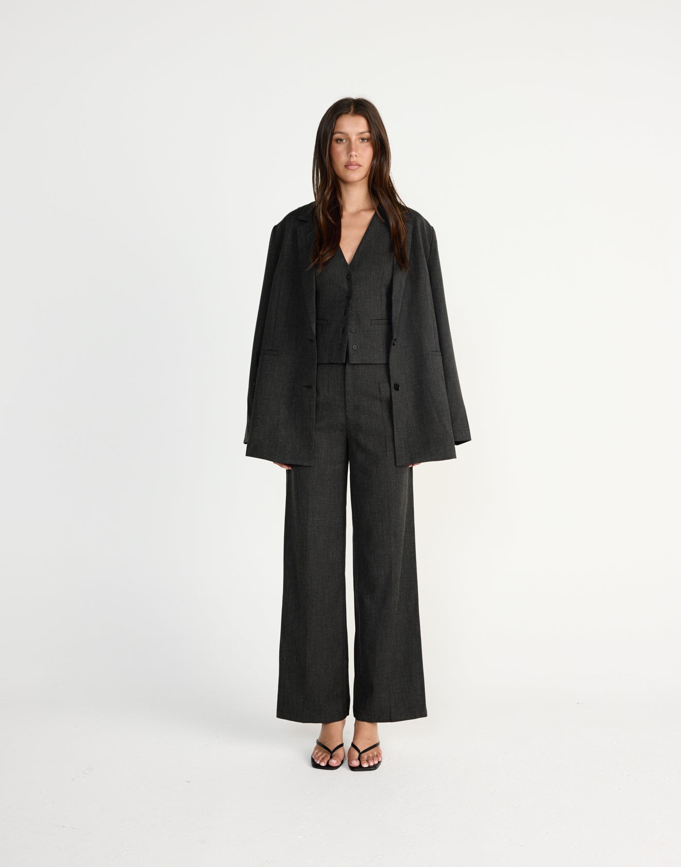 Reagan Vest (Black Marle) | CHARCOAL EXCLUSIVE | V-neckline vest top - Women's Outerwear - Charcoal Clothing