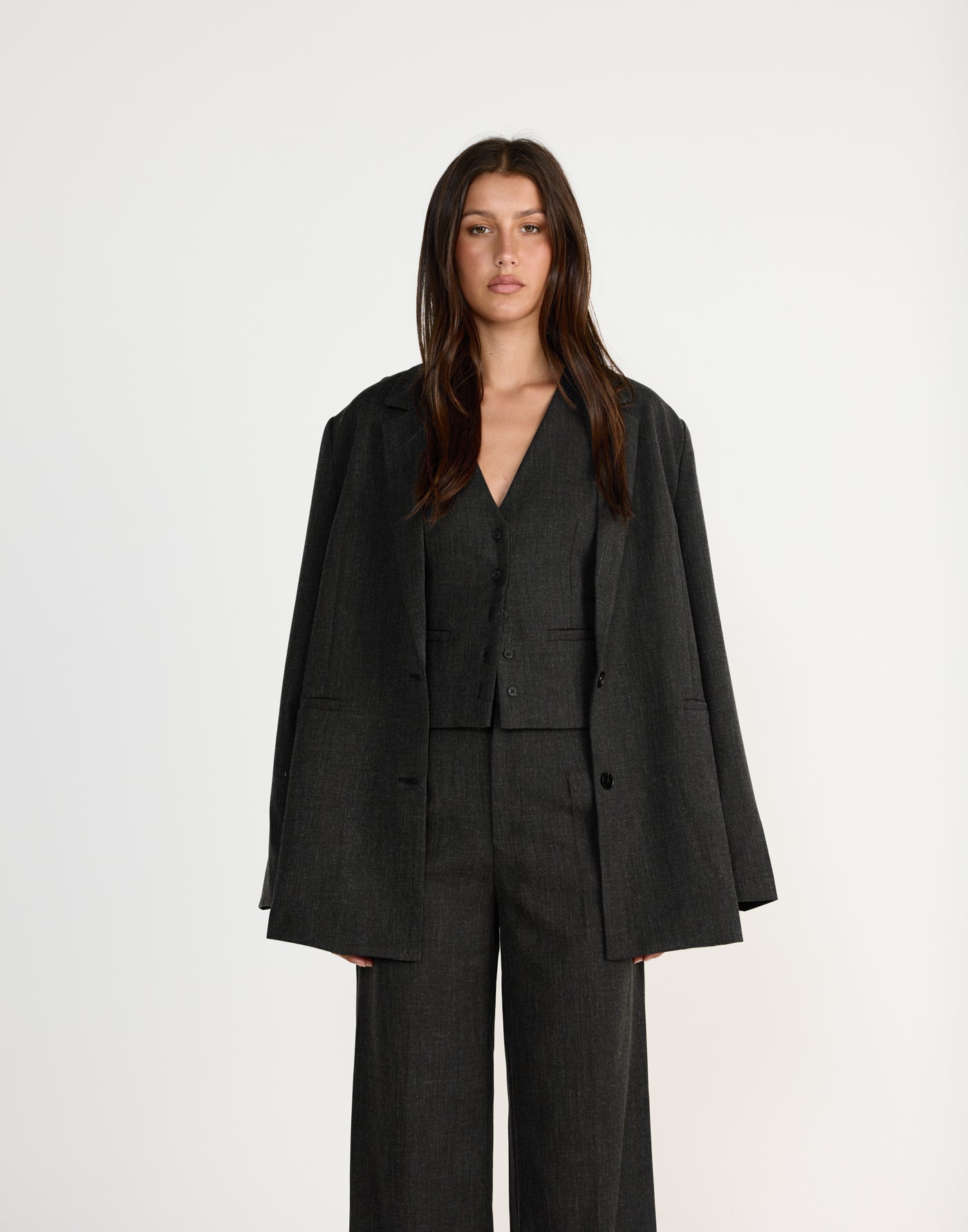 Reagan Blazer (Black Marle) | CHARCOAL EXCLUSIVE | Oversized blazer with shoulder pads - Women's Outerwear - Charcoal Clothing