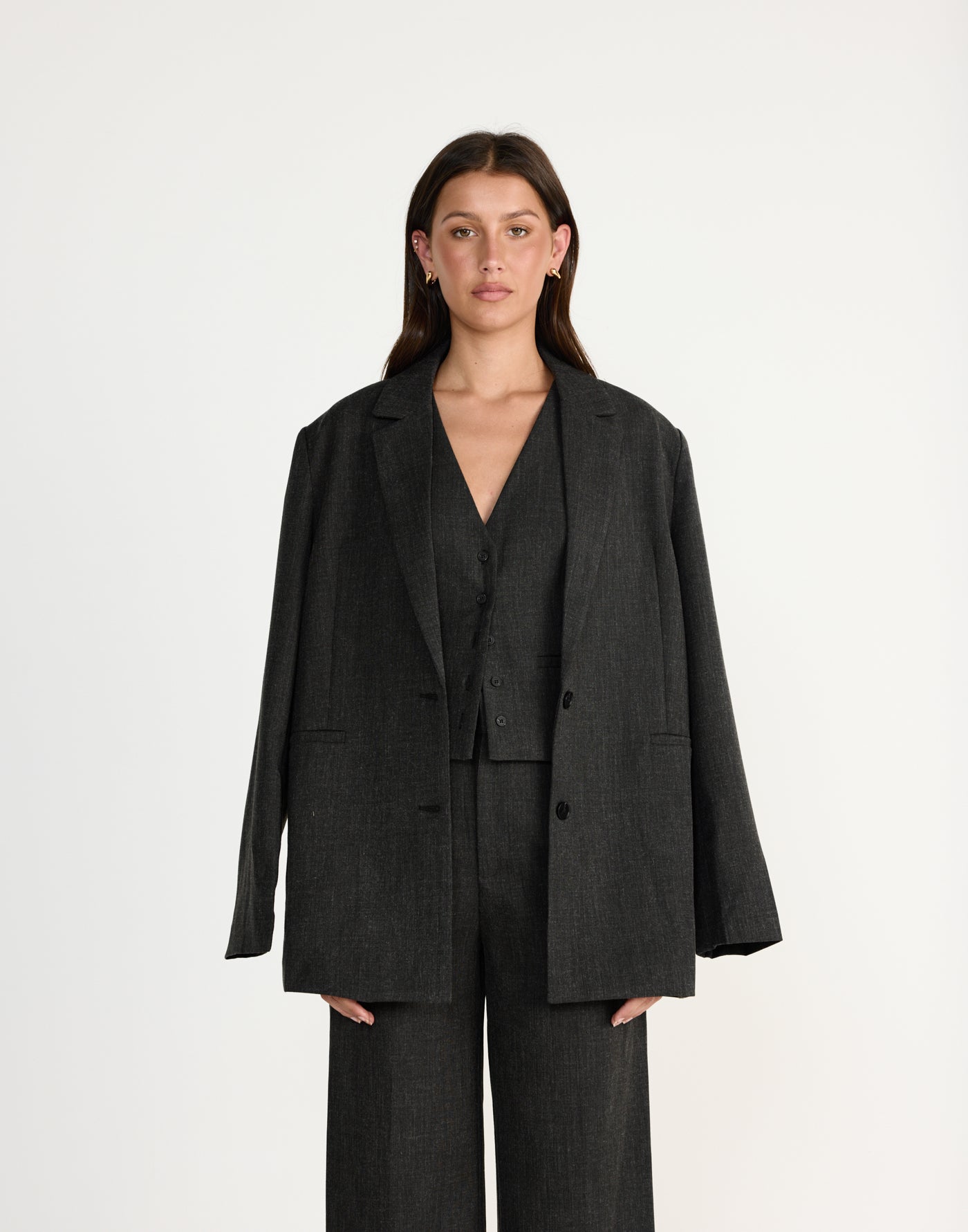 Reagan Blazer (Black Marle) | CHARCOAL EXCLUSIVE | Oversized blazer with shoulder pads - Women's Outerwear - Charcoal Clothing