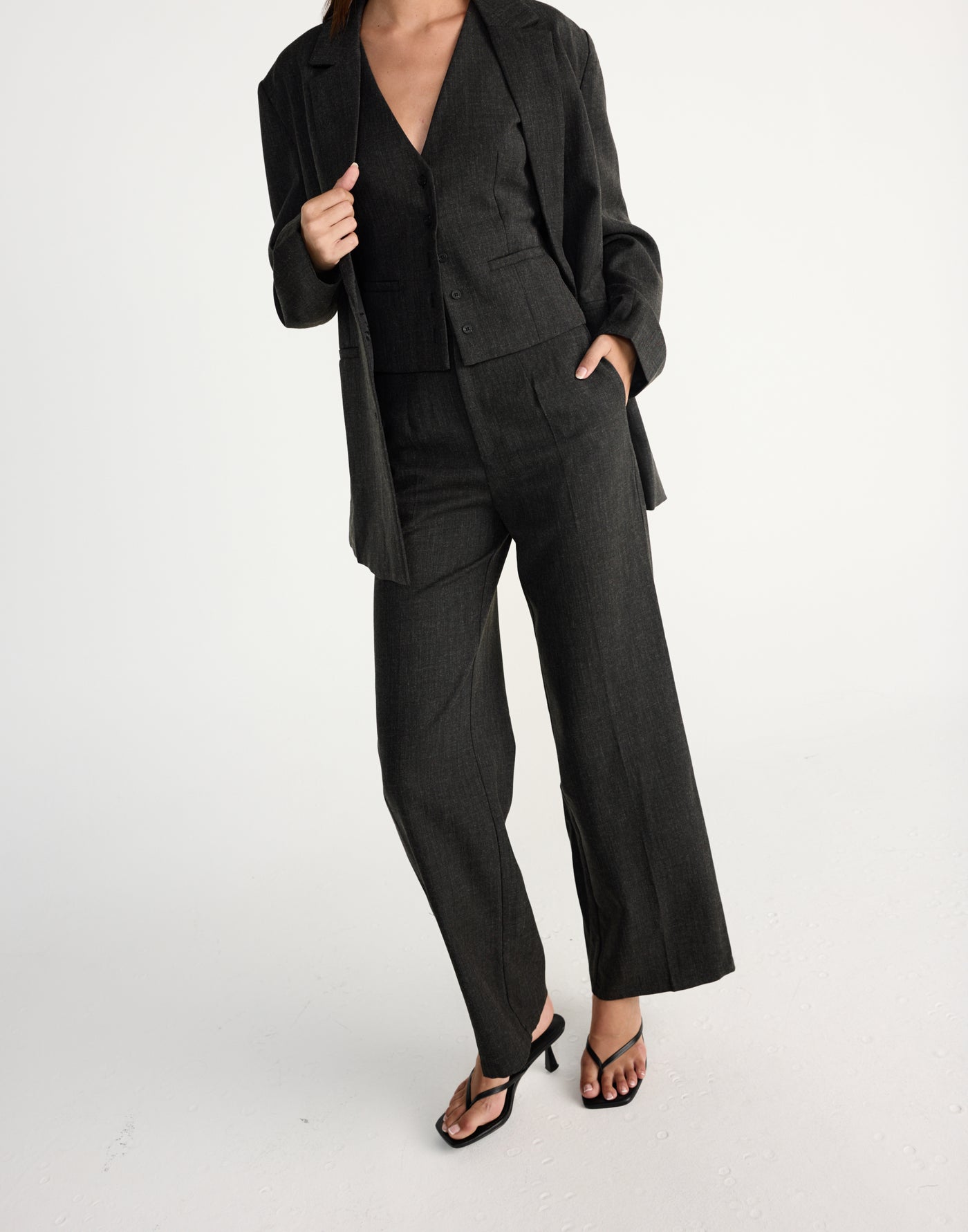 Reagan Pants (Black Marle) | CHARCOAL EXCLUSIVE | High waisted straight leg business pants - Women's Pants - Charcoal Clothing