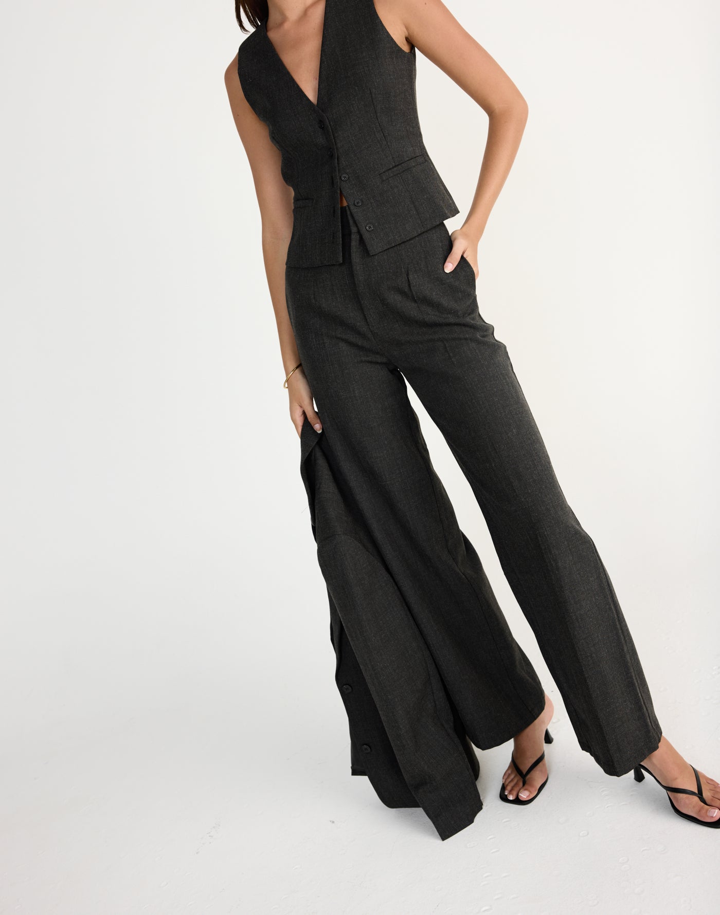 Reagan Vest (Black Marle) | CHARCOAL EXCLUSIVE | V-neckline vest top - Women's Outerwear - Charcoal Clothing