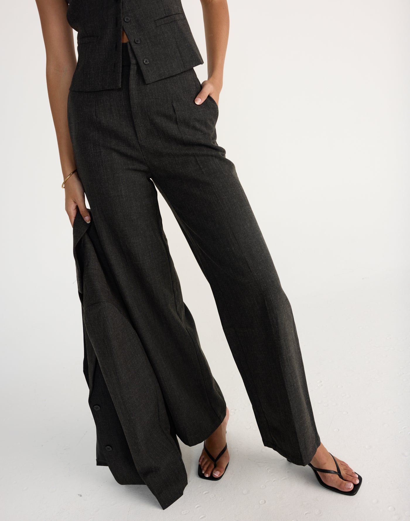 Reagan Pants (Black Marle) | CHARCOAL EXCLUSIVE | High waisted straight leg business pants - Women's Pants - Charcoal Clothing