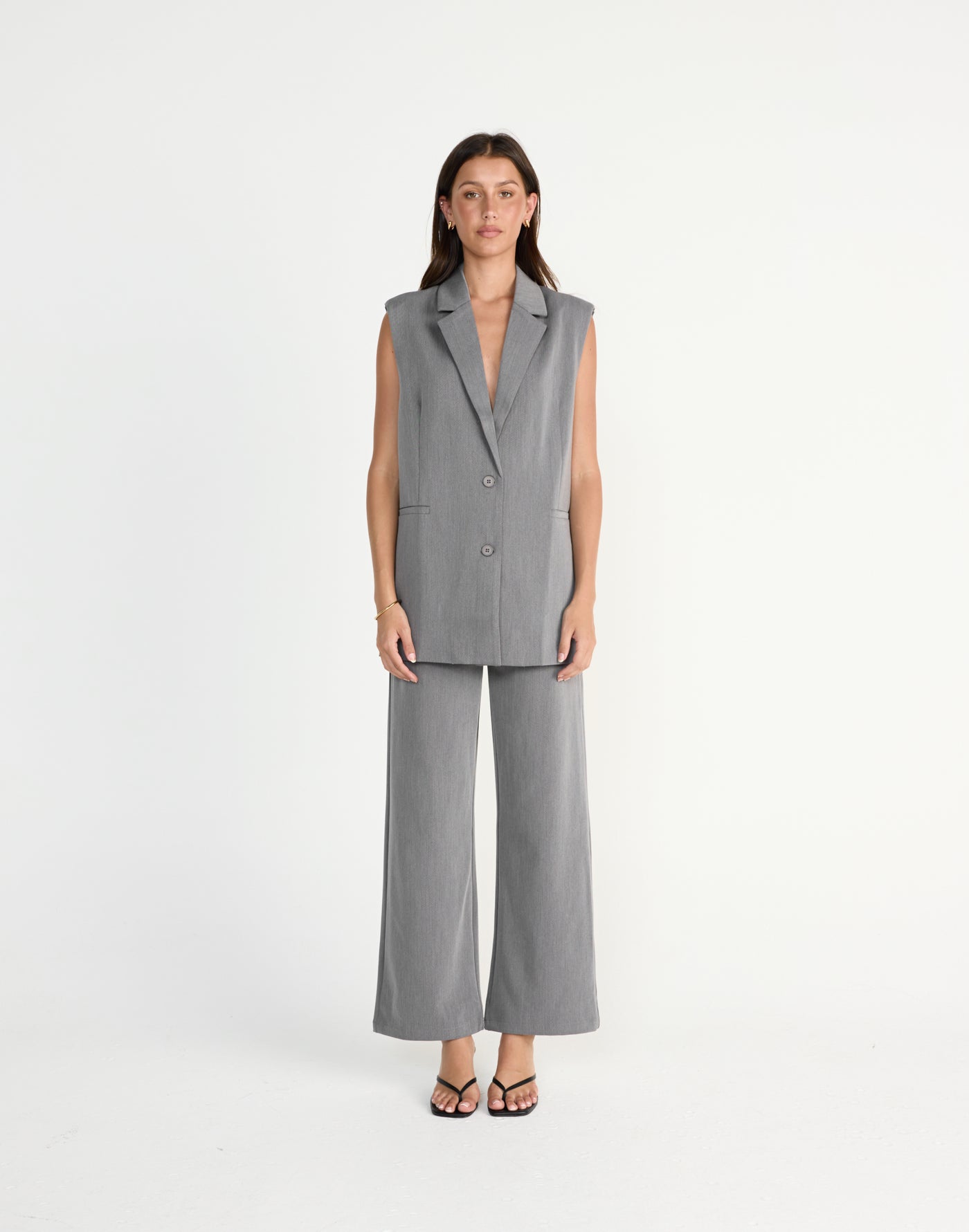 Rory Vest (Grey) | CHARCOAL Exclusive - V neckline oversized collared vest - Women's Outerwear - Charcoal Clothing