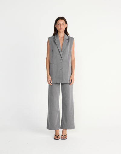 Rory Vest (Grey) | CHARCOAL Exclusive - V neckline oversized collared vest - Women's Outerwear - Charcoal Clothing