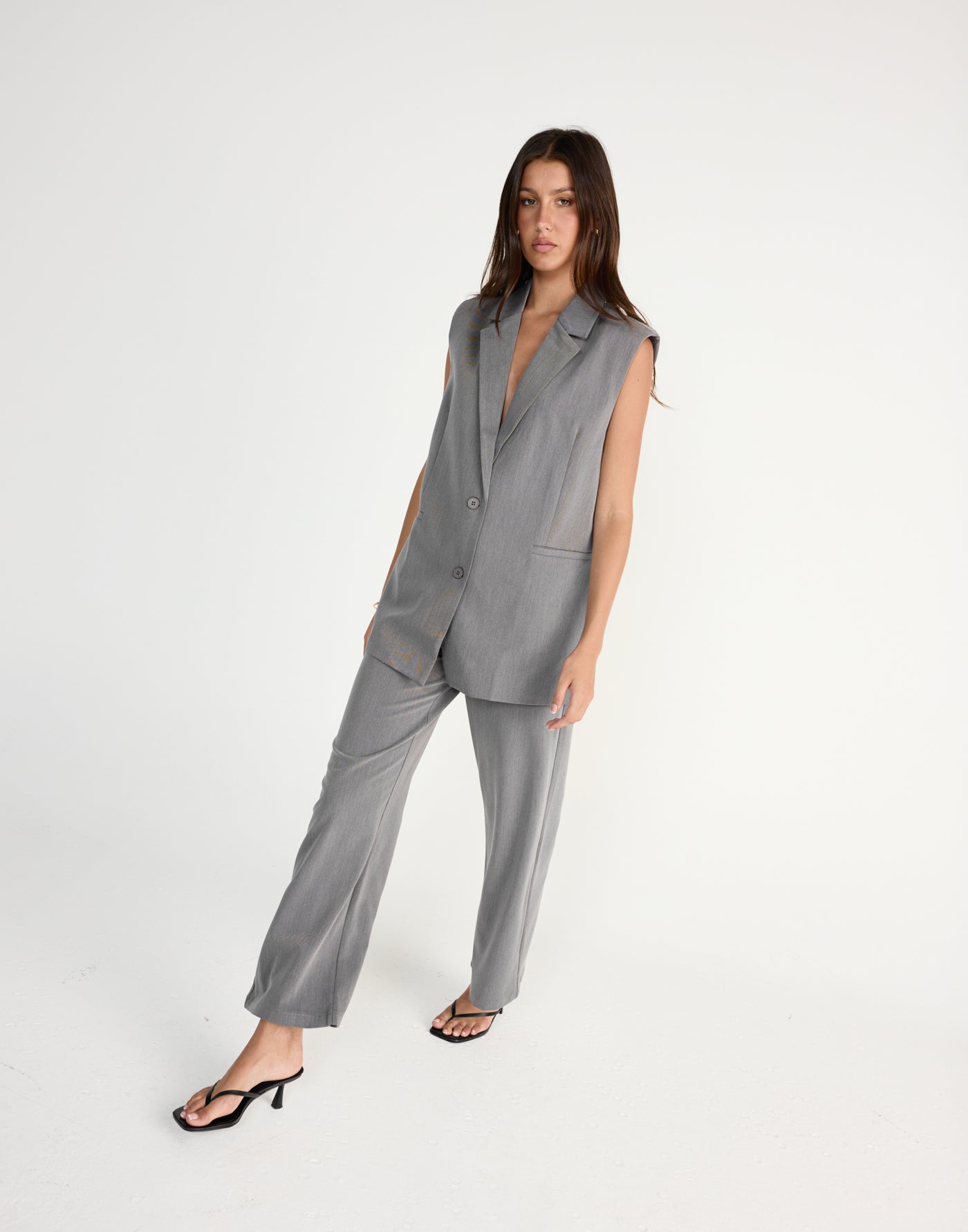 Rory Vest (Grey) | CHARCOAL Exclusive - V neckline oversized collared vest - Women's Outerwear - Charcoal Clothing