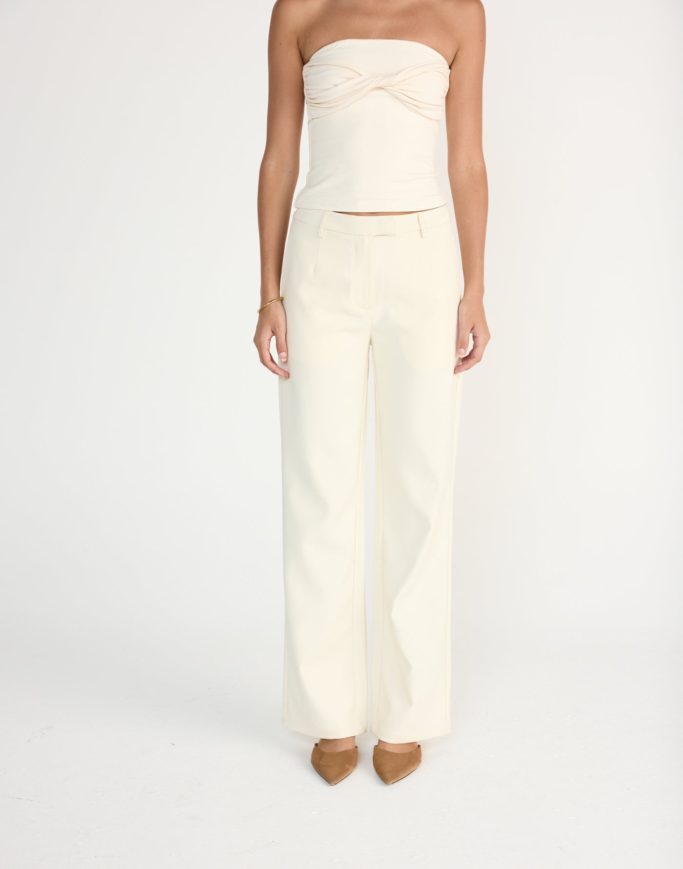 Terese Pants (Cream) | CHARCOAL Exclusive - Mid rise straight leg pants - Women's Pants - Charcoal Clothing