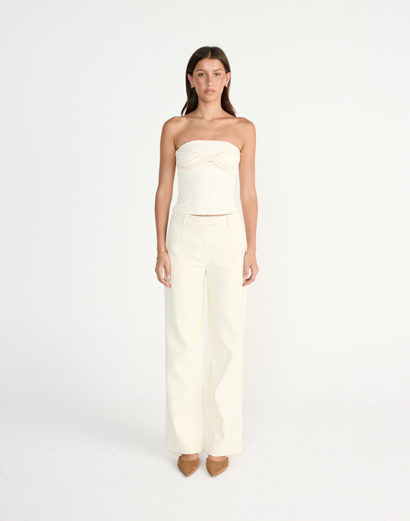 Terese Pants (Cream) | CHARCOAL Exclusive - Mid rise straight leg pants - Women's Pants - Charcoal Clothing