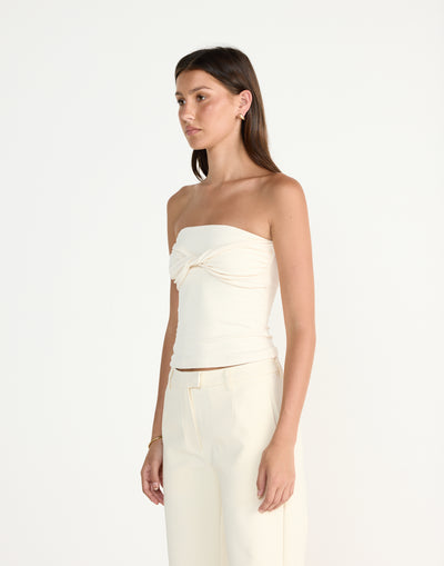 Breeze Top (Oat) | CHARCOAL EXCLUSIVE | Strapless twist bust top cotton jersey fabric - Women's Top - Charcoal Clothing