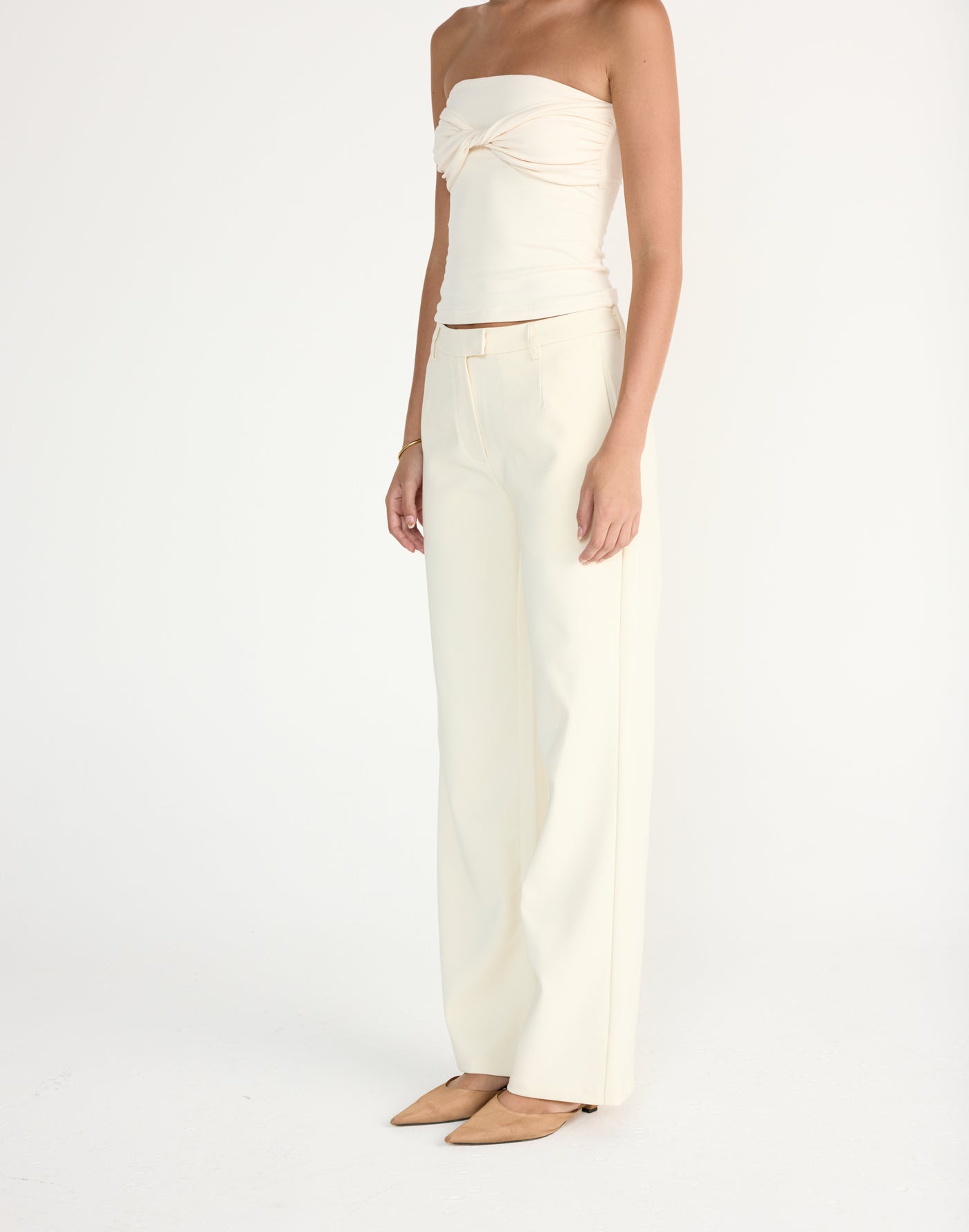 Terese Pants (Cream) | CHARCOAL Exclusive - Mid rise straight leg pants - Women's Pants - Charcoal Clothing
