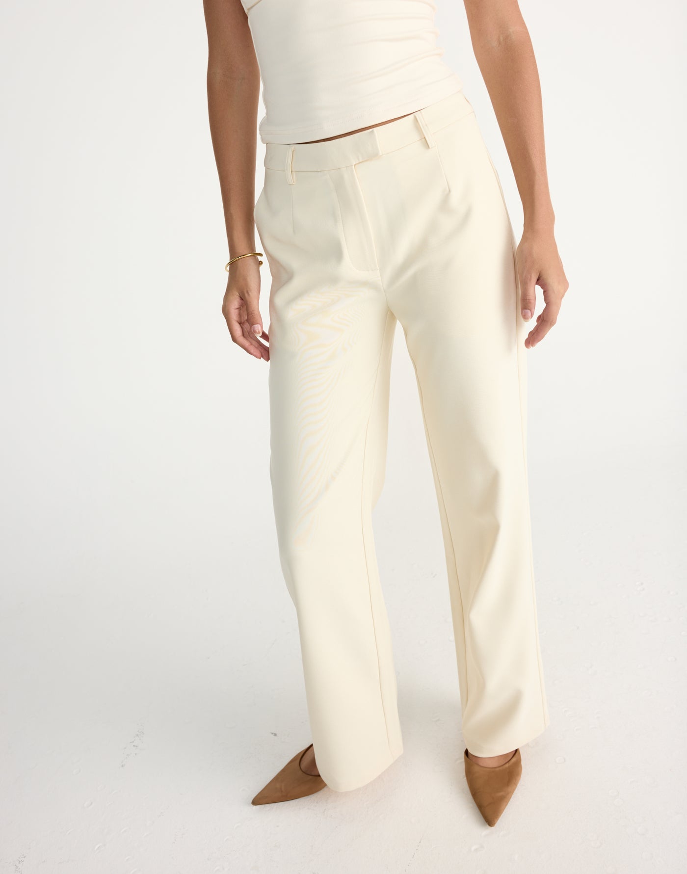 Terese Pants (Cream) | CHARCOAL Exclusive - Mid rise straight leg pants - Women's Pants - Charcoal Clothing