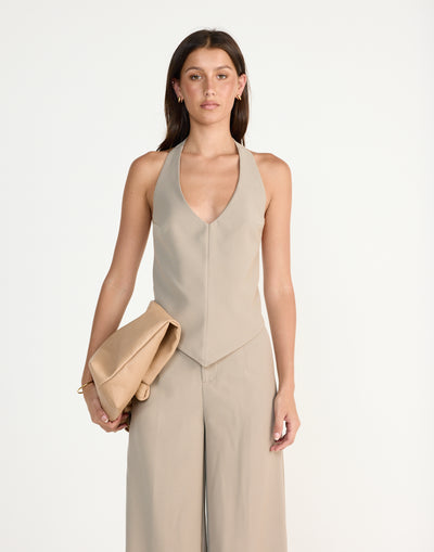 Grace Top (Dusty Sage) | CHARCOAL EXCLUSIVE | V-neckline halter neck top - Women's Top - Charcoal Clothing
