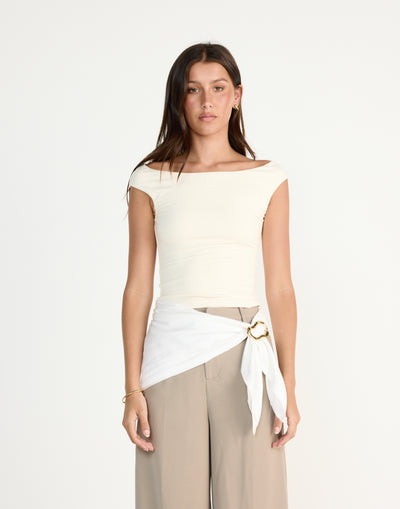Sunkissed Top (Oat) | CHARCOAL Exclusive - Off the shoulder bodycon scoop neck top - Women's Top - Charcoal Clothing