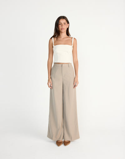 Dominique Top (Oat) | CHARCOAL EXCLUSIVE | Fitted top with adjustable straps - Women's Top - Charcoal Clothing