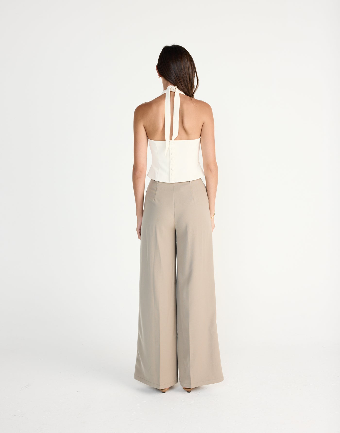 Kalla Top (Oat) | CHARCOAL EXCLUSIVE | High halter neck top button enclosure back - Women's Top - Charcoal Clothing