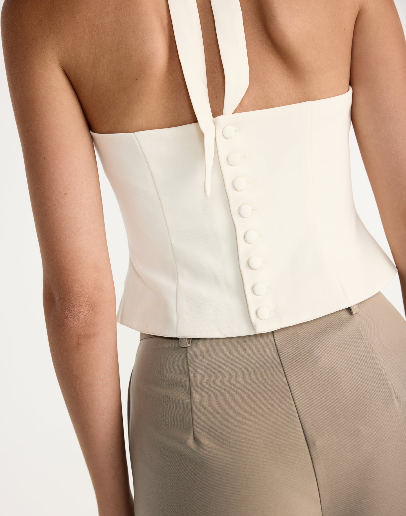 Kalla Top (Oat) | CHARCOAL EXCLUSIVE | High halter neck top button enclosure back - Women's Top - Charcoal Clothing